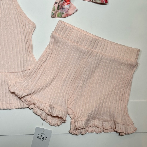 NWT Baby Girls’ Blush Pink Ribbed Ruffle Tank Top & Shorts Set Size 9-12M - Picture 4 of 7